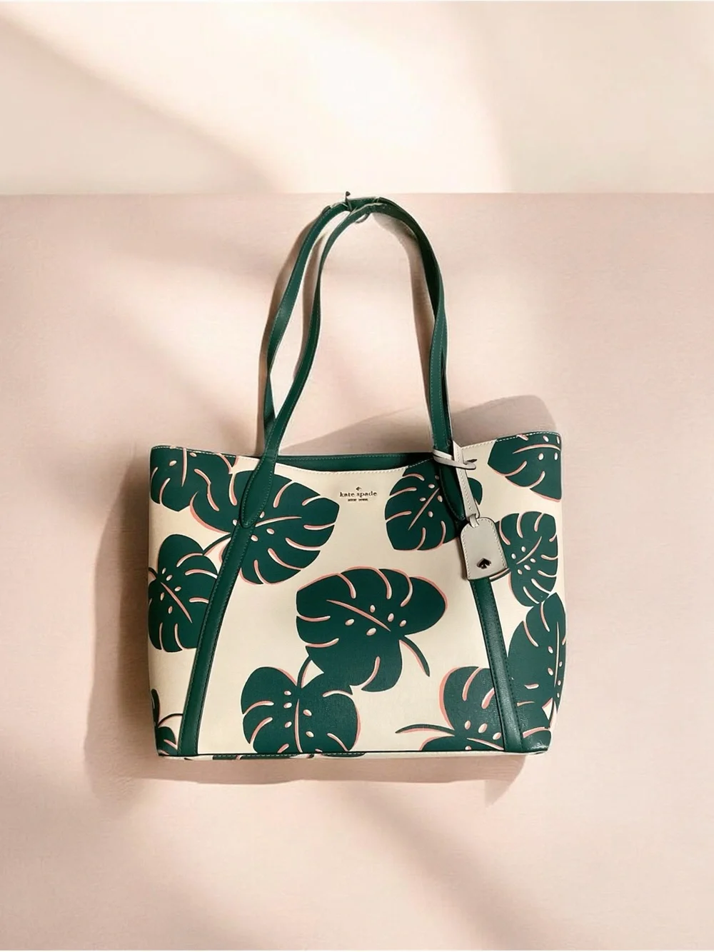 kate spade Cream Tote with Green Leaf Print